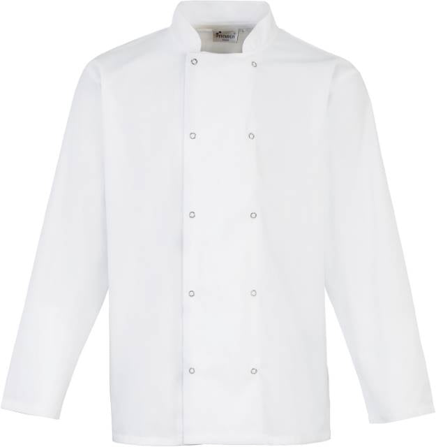 Premier Workwear Chef’s Long Sleeve Stud Jacket – bedruckt oder bestickt